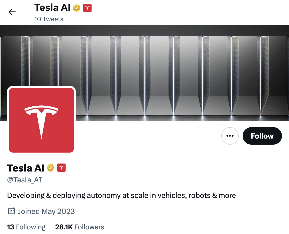 特斯拉创建推特账户“Tesla AI”：正在制造自主机器人的基础模型
