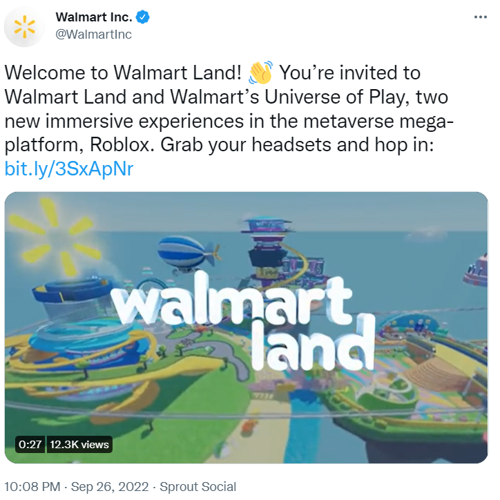 沃尔玛在 Roblox 上推出元宇宙体验 Walmart Land 和 Walmart's Universe of Play
