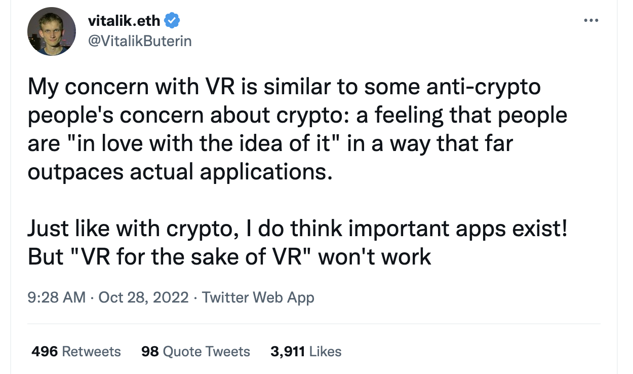 V 神：我对 VR 的担忧类似于一些反加密货币者对加密货币的担忧
