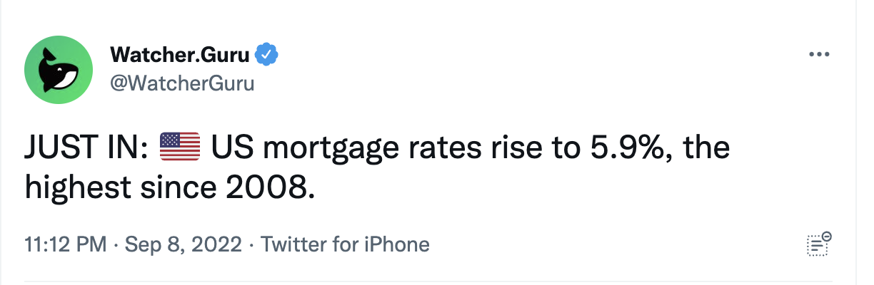 数据：美国抵押贷款利率升至 5.9%，为 2008 年以来的最高水平