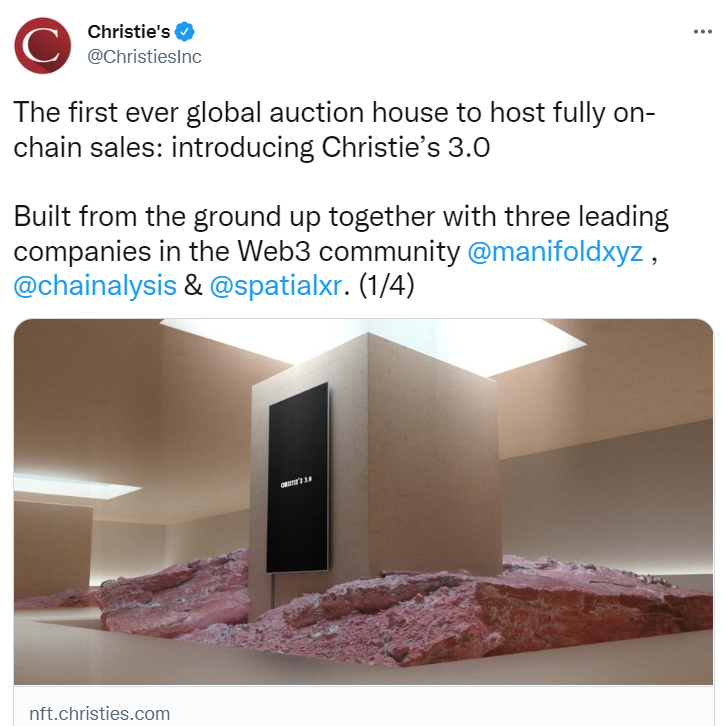 佳士得推出 NFT 链上拍卖平台 Christie' s 3.0