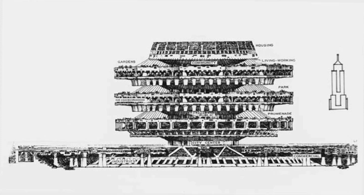 Paolo Soleri 的“超结构“在《超结构》中的地面视图
