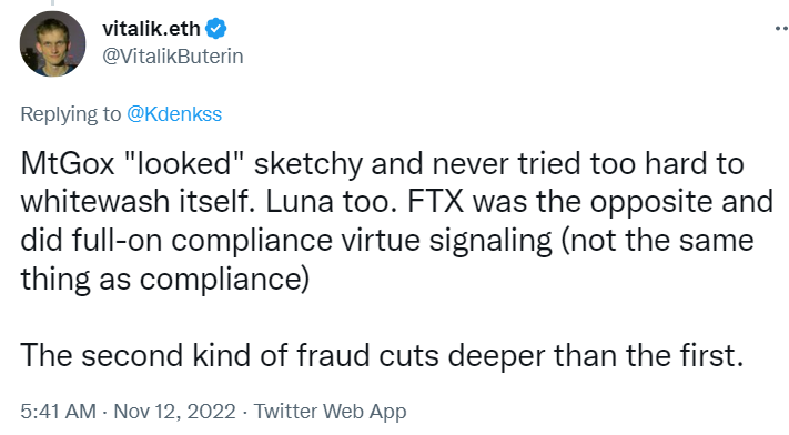 Vitalik Buterin：FTX 的欺诈行为比 Mt.Gox 和 Luna 更严重