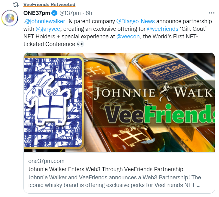 NFT 项目 VeeFriends 与知名威士忌品牌尊尼获加达成合作