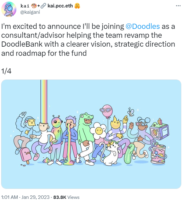 Meebits 创始人加入 Doodles 担任其项目金库 DoodleBank 顾问