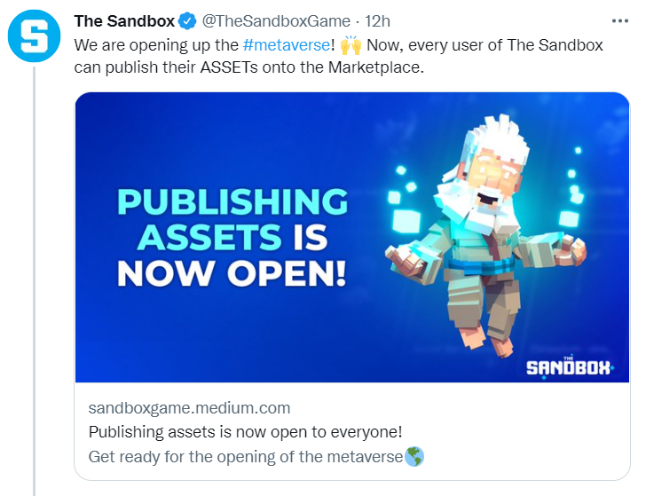 The Sandbox 开放资产创建功能