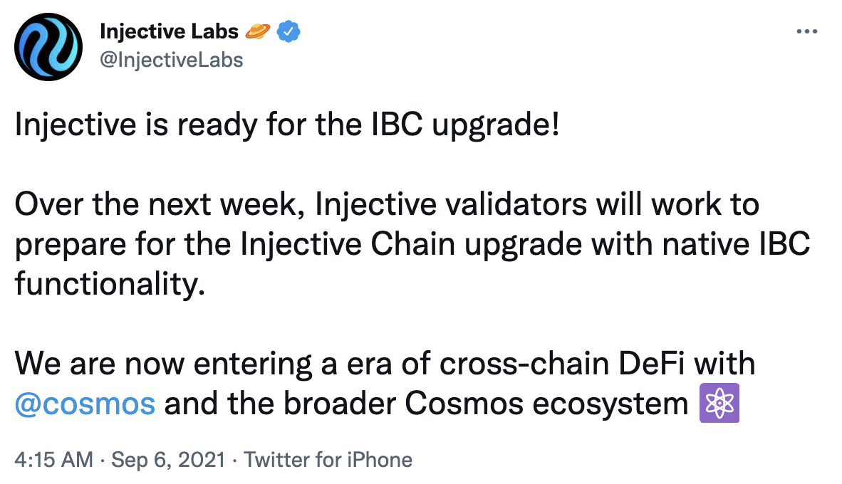 Injective宣布已准备好进行IBC升级