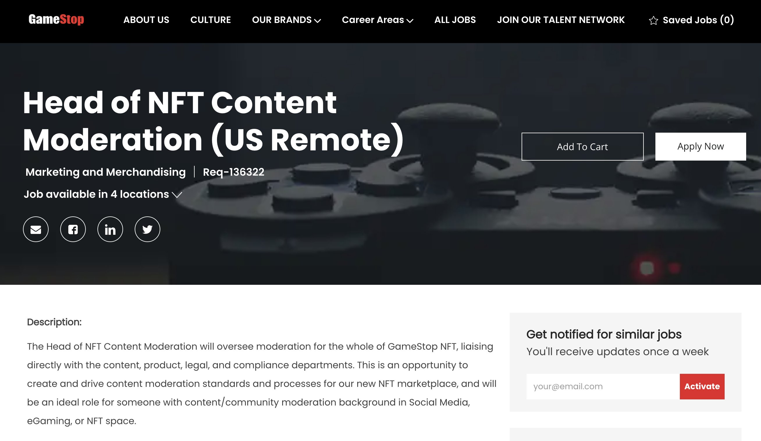 GameStop 正在招聘 NFT 内容审核负责人