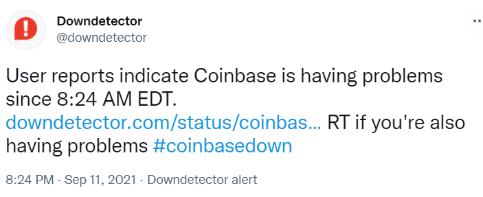 监测网站Downdetecto：加密货币交易平台Coinbase出现问题