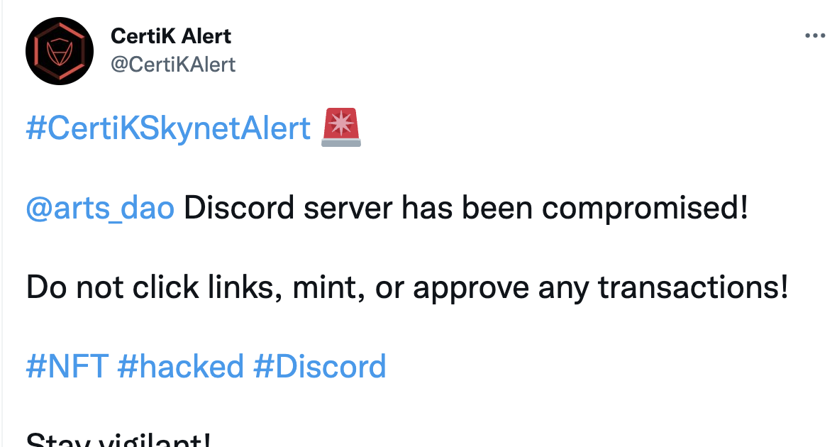 Arts DAO 项目 Discord 服务器遭攻击