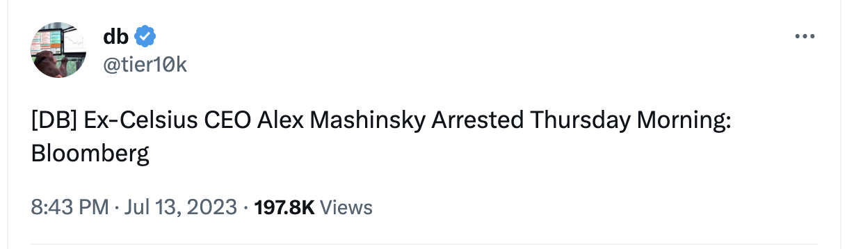 彭博社：前 Celsius 首席执行官 Alex Mashinsky 被捕