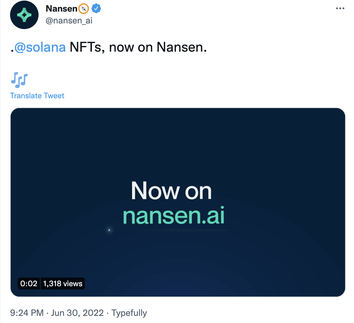 Nansen 新增提供 Solana NFT 数据分析服务