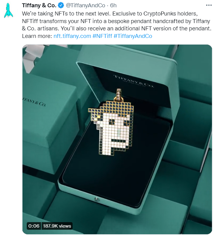 珠宝品牌蒂芙尼推出限量版 CryptoPunk 定制吊坠