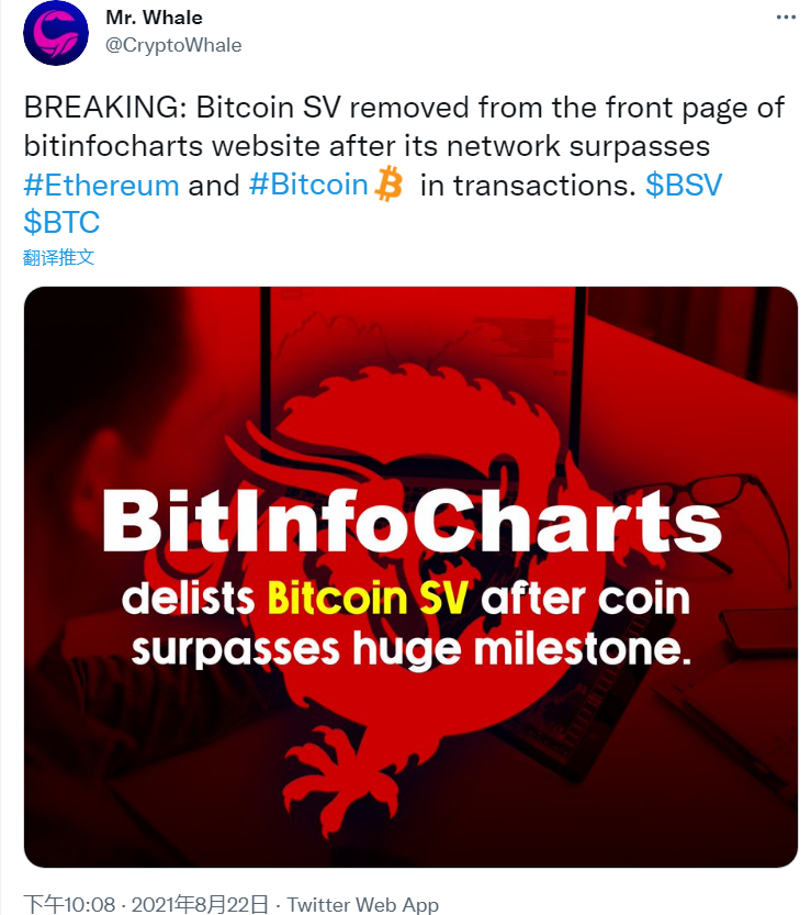 Bitcoin SV从bitinfocharts网站首页移除