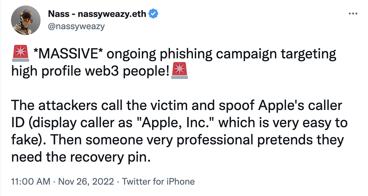 a16z Crypto CSO：黑客伪造“苹果公司”来电对大量 Web3 名人进行网络钓鱼攻击