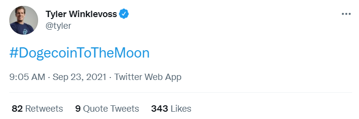 Gemini创始人发布关于“狗狗币冲上月球”标签的推特