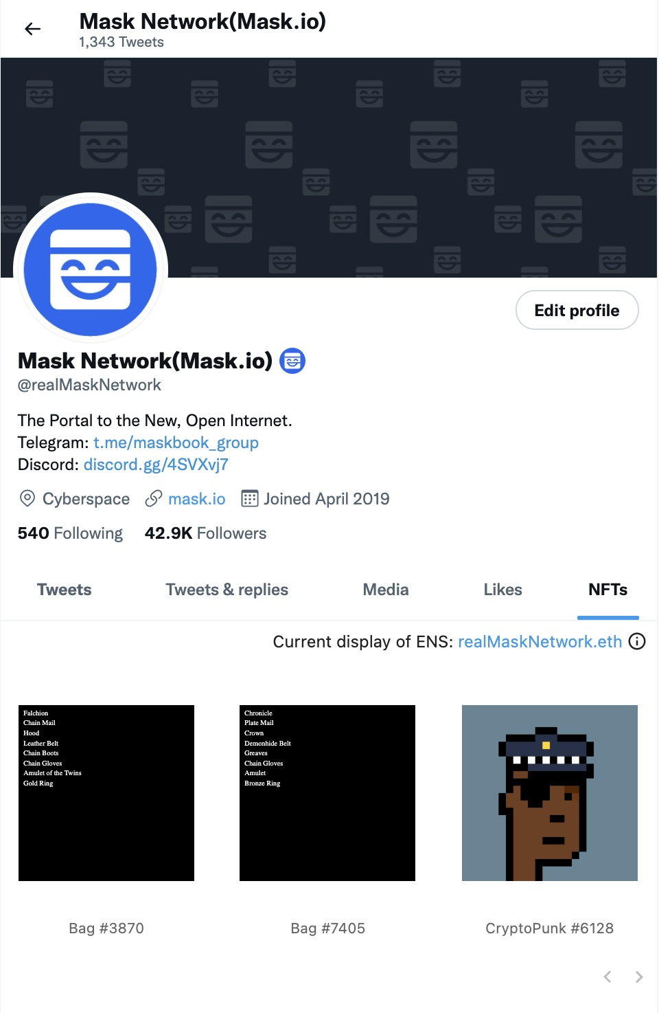 Mask Network插件上线推特NFT展示功能