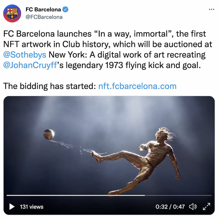 巴塞罗那足球俱乐部推出首个 NFT 作品